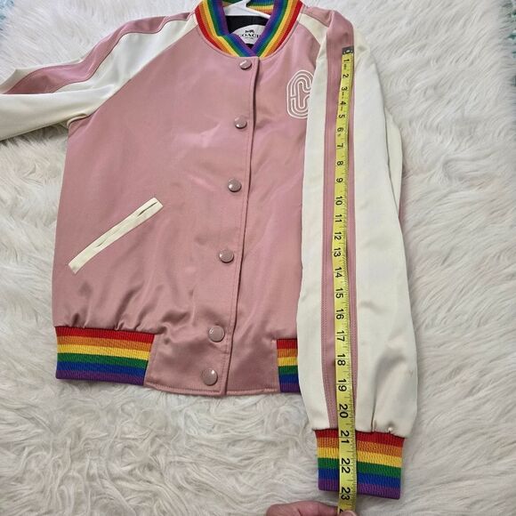 COACH Rainbow Bomber Satin Souvenir Jacket Pearl Pink Size XS - Picture 14 of 14